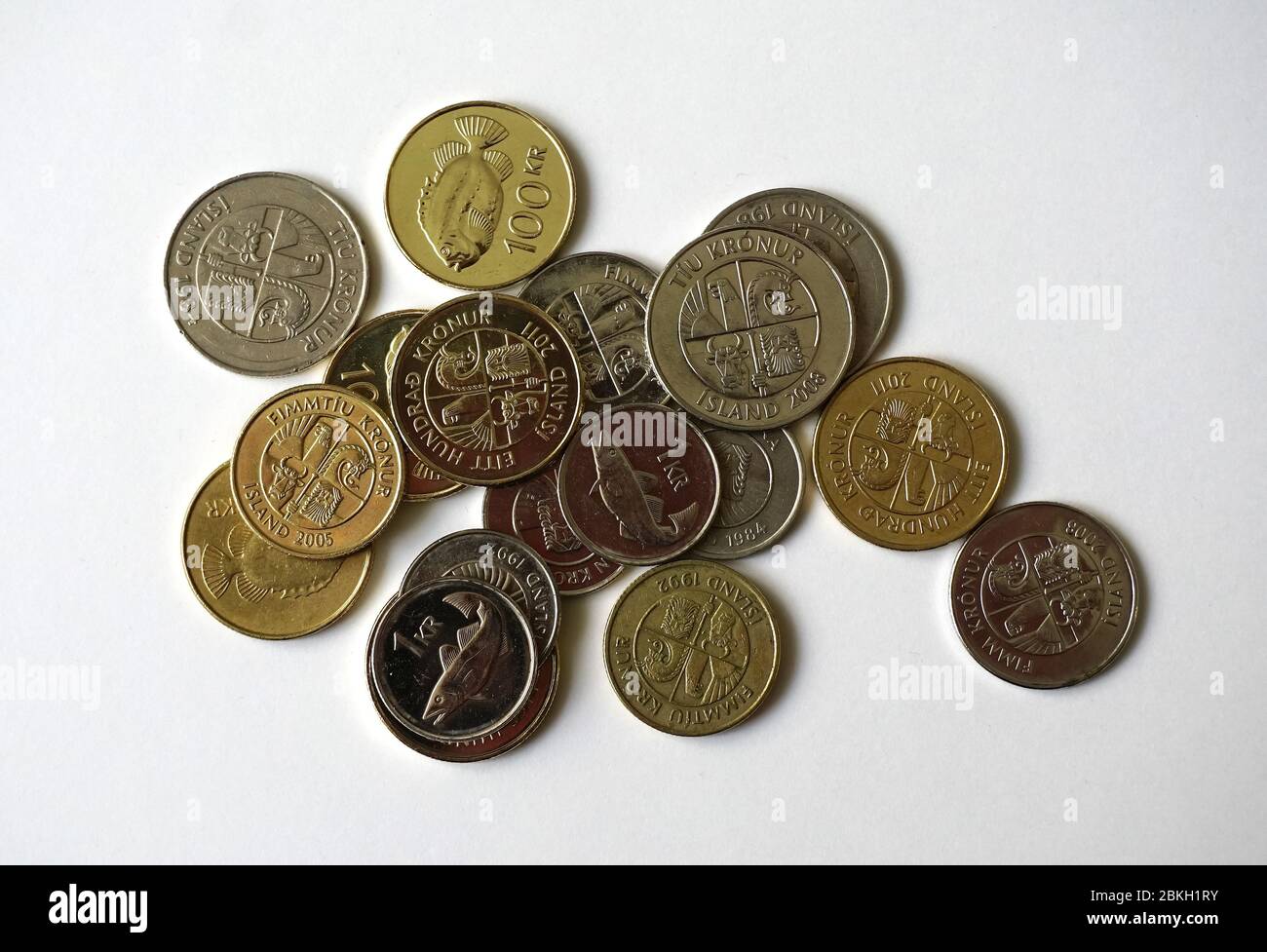 Króna islandais, coins, Isländische Krone, íslensk króna, izlandi korona, Banque D'Images