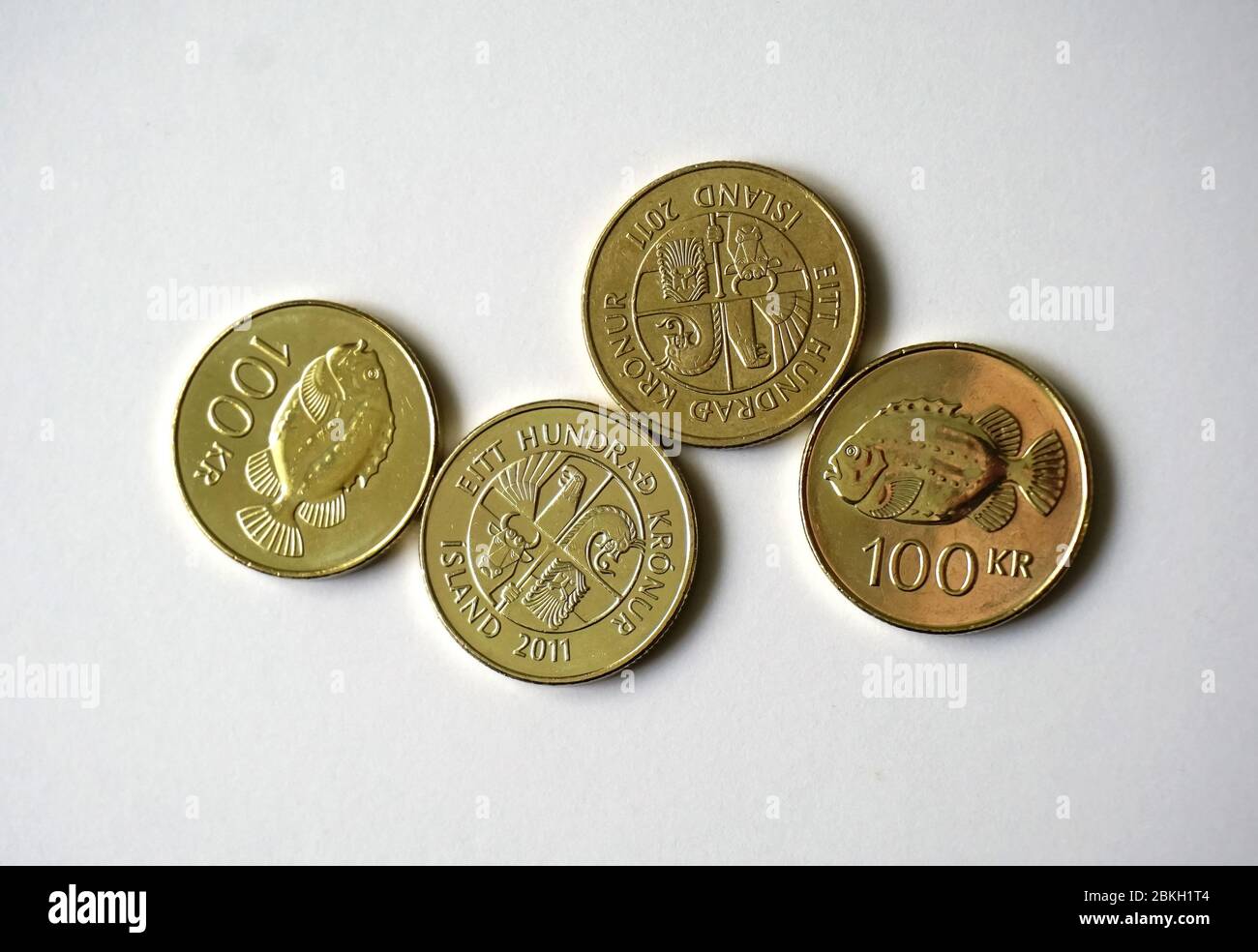 Króna islandais, coins, 100, Isländische Krone, íslensk króna, izlandi korona, Banque D'Images