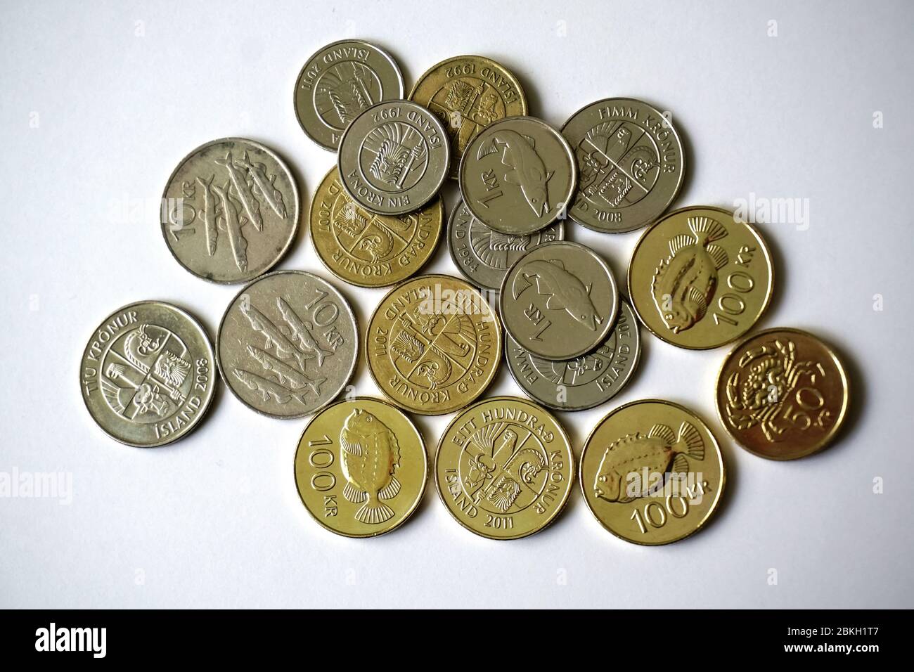 Króna islandais, coins, Isländische Krone, íslensk króna, izlandi korona, Banque D'Images