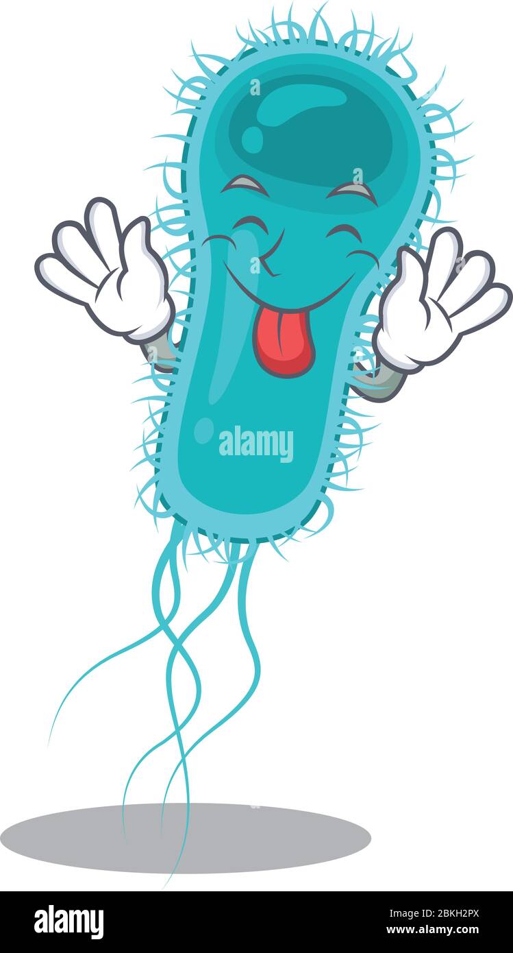 Un dessin animé de la bactérie Escherichia coli à visage amusant avec langue à l'extérieur Illustration de Vecteur