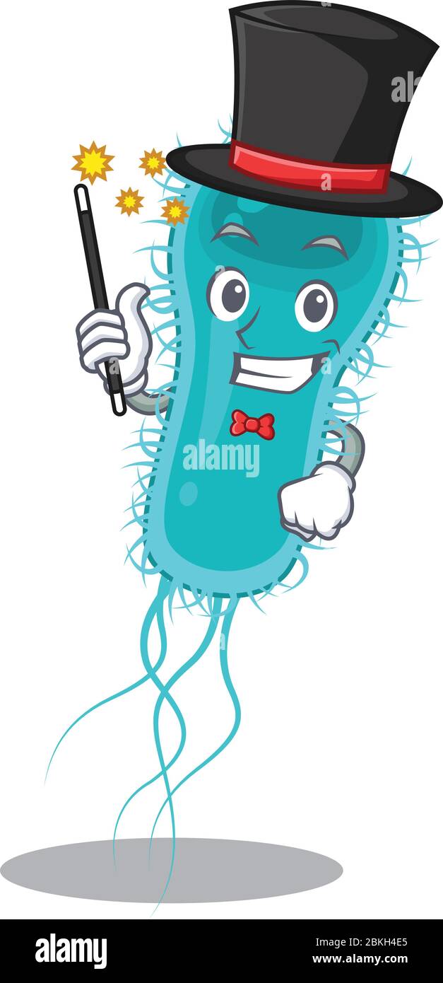Un magicien attrayant de la conception de la bande dessinée de bactéries d'escherichia coli Illustration de Vecteur