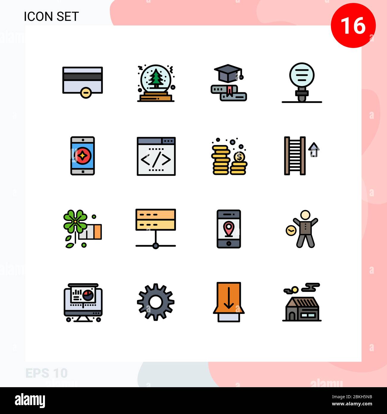 16 interface utilisateur plat couleur rempli Line Pack de signes et symboles modernes de favori mobile, laboratoire, livres, expérience, biologie Editable Creative Illustration de Vecteur