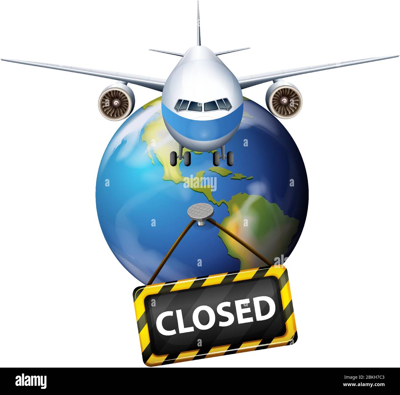 Conception d'affiches pour le thème du coronavirus avec avion volant sur l'illustration de la terre Illustration de Vecteur