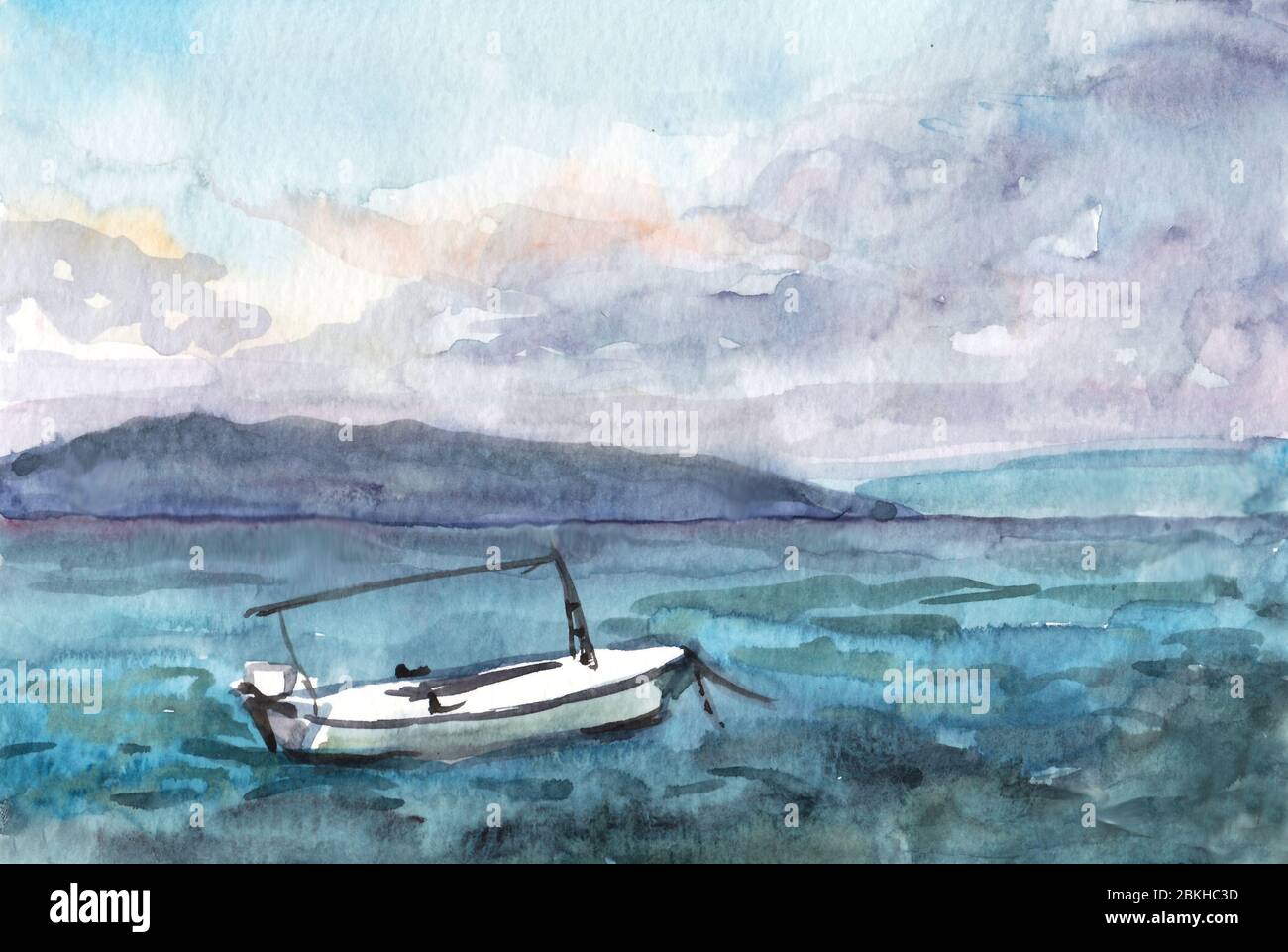 Peinture Aquarelle Du Paysage Marin En Croatie Photo Stock Alamy