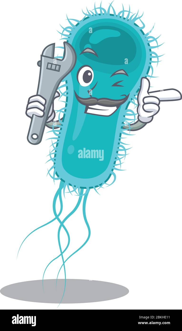 Une image du concept de conception de mascotte mécanique de bactérie escherichia coli Illustration de Vecteur