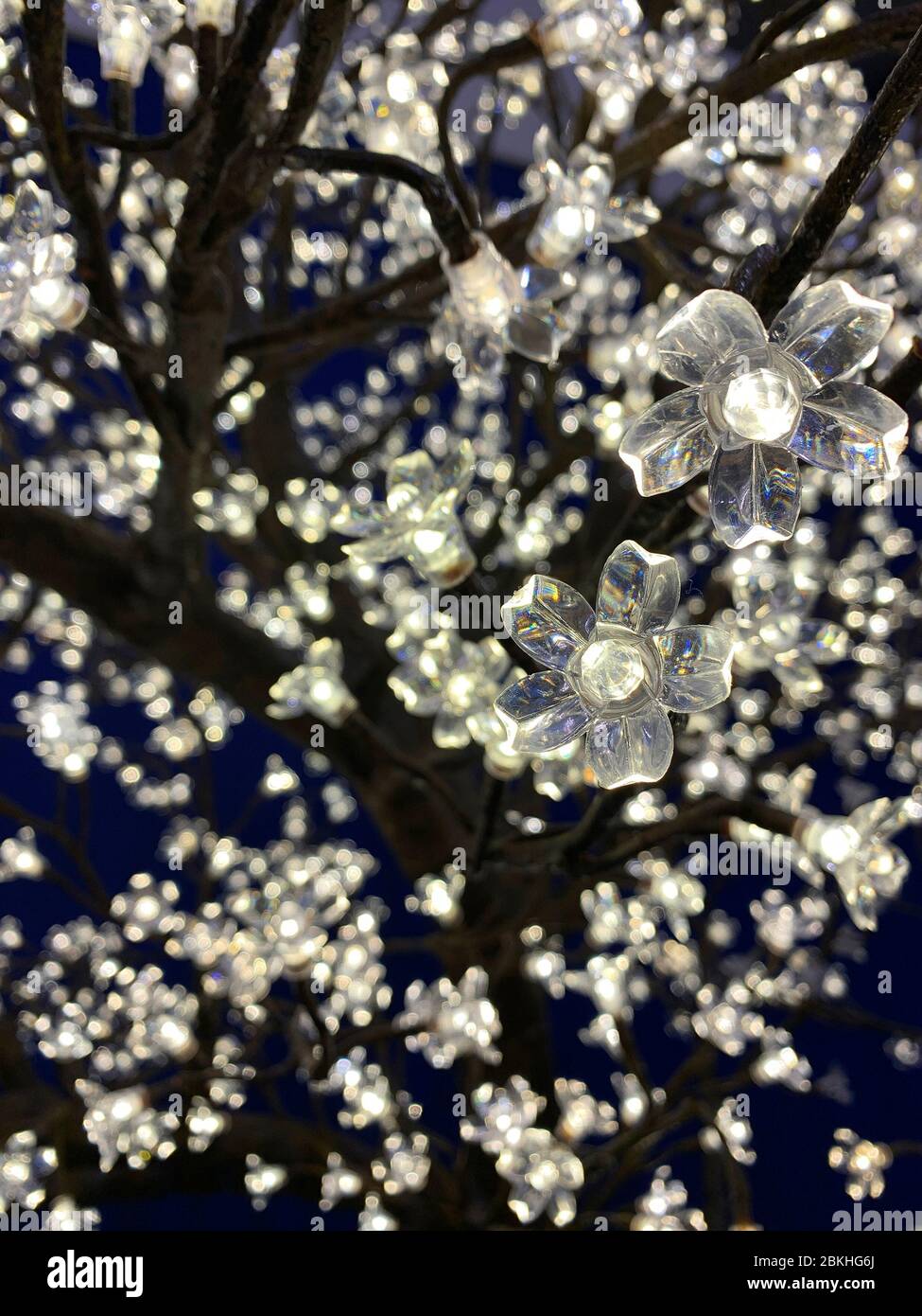 Vue rapprochée de l'éclairage fait de formes florales. Banque D'Images