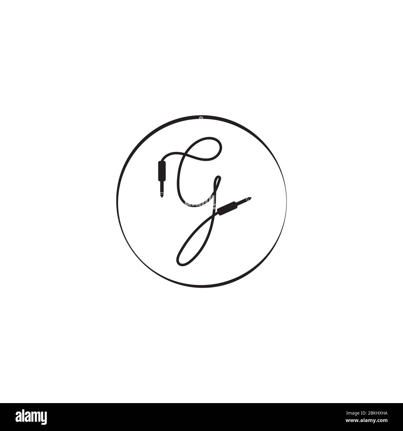 un concept de logo audio isolé de prise de câble. Modèle de logo lettre G alphabet. Écriture manuscrite, équipement audio, système audio, instrument. Illustration de Vecteur