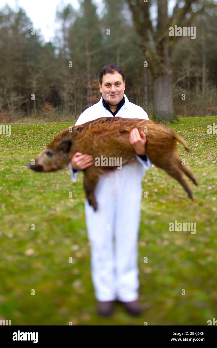 France, Indre et Loire, Vernou sur Brenne, Patrick Gaudry, acheteur de jeux à la Vuitonnière, domaine de chasse Banque D'Images
