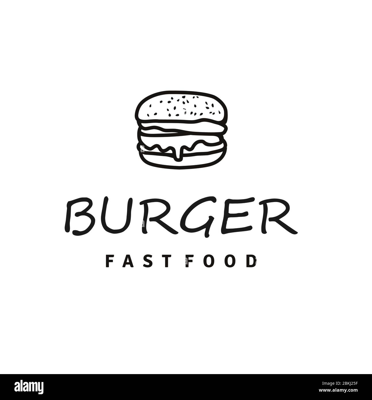 Logo Burger avec style de dessin Hipster Line Art Illustration de Vecteur