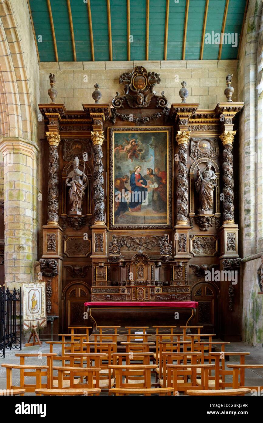 France, Finistère, Saint Pol de Léon, chapelle notre-Dame-du-Kreisker, retable de la Visitation du XVIIe siècle Banque D'Images