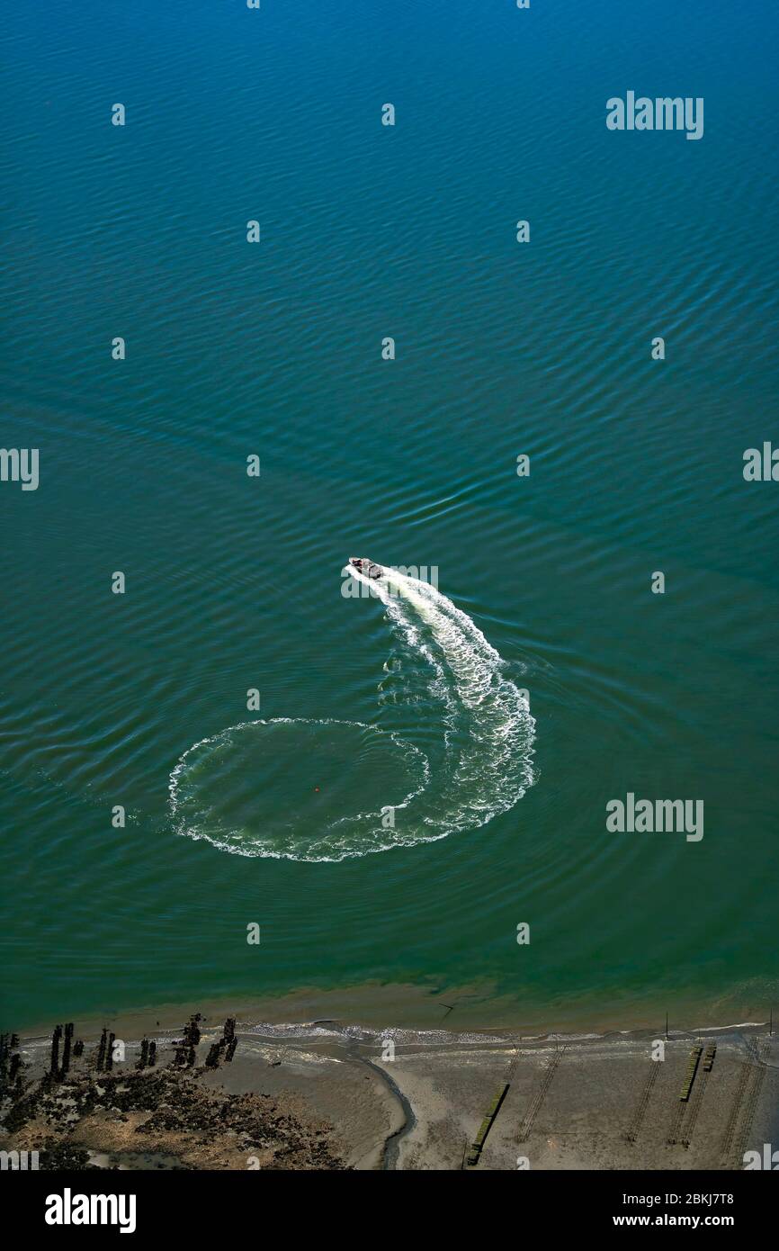 France, Gironde, bassin d'Arcachon, la Teste-de-Buch, réveil en bateau (vue aérienne) Banque D'Images