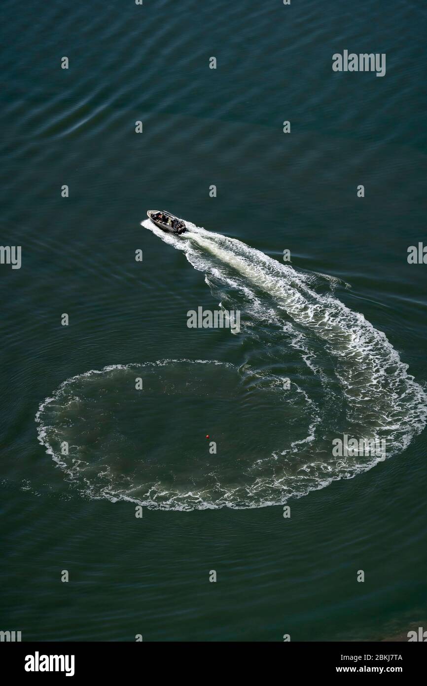 France, Gironde, bassin d'Arcachon, la Teste-de-Buch, réveil en bateau (vue aérienne) Banque D'Images