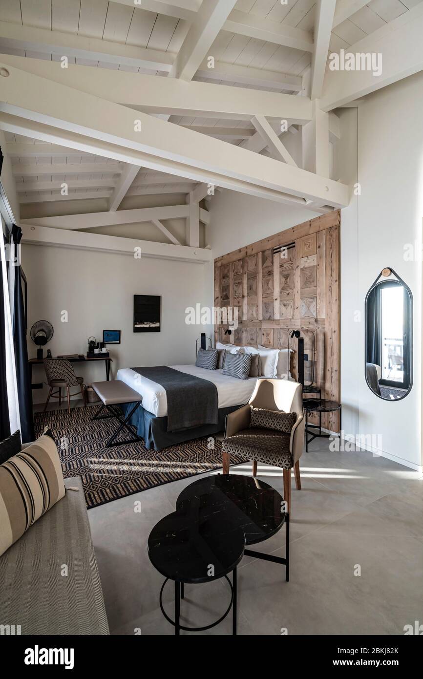 France, Gironde, bassin d'Arcachon, la Teste-de-Buch, Andernos, Andernos-les-bains, l'Anderenis Boutique Hotel, suite avec vue sur la mer Banque D'Images