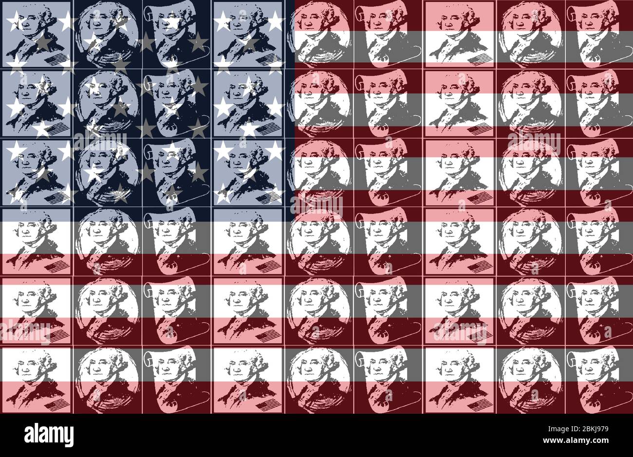 Ensemble de cadres dessinés à la main grunge portrait du premier président des États-Unis d'Amérique George Washington. Drapeau des États-Unis sur le dessus. Vecteur EPS8 . Illustration de Vecteur