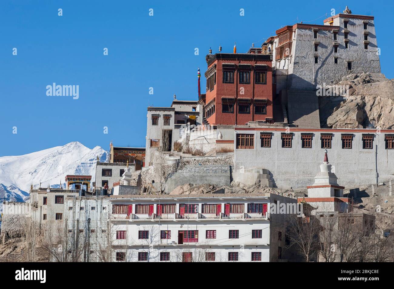 Inde, Jammu-et-Cachemire, Ladakh, vallée de l'Indus, Thiksey Gompa, monastère et maisons de moines, altitude 3600 mètres Banque D'Images