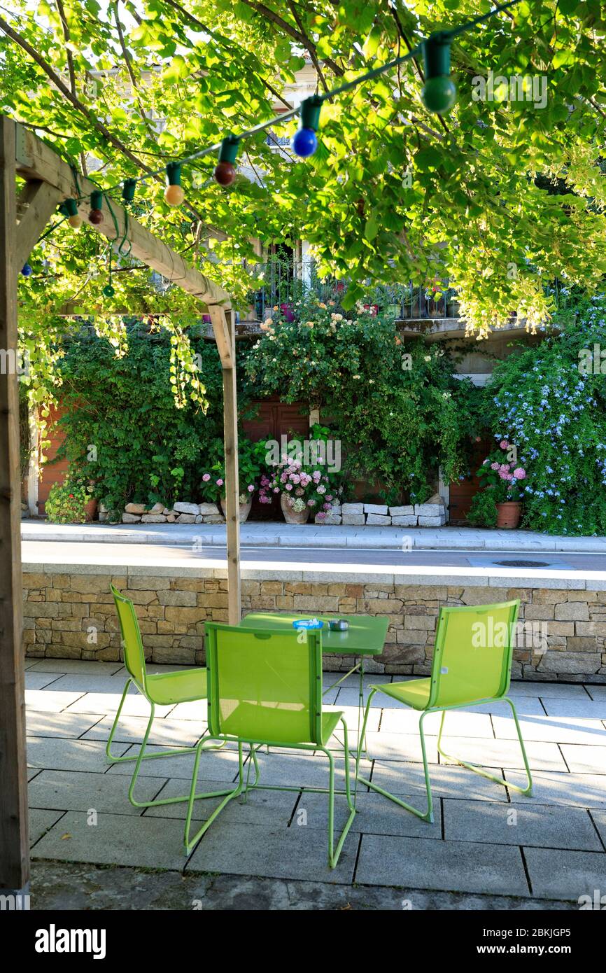 France, Corse du Sud, Petreto Bicchisano, café de la poste Banque D'Images