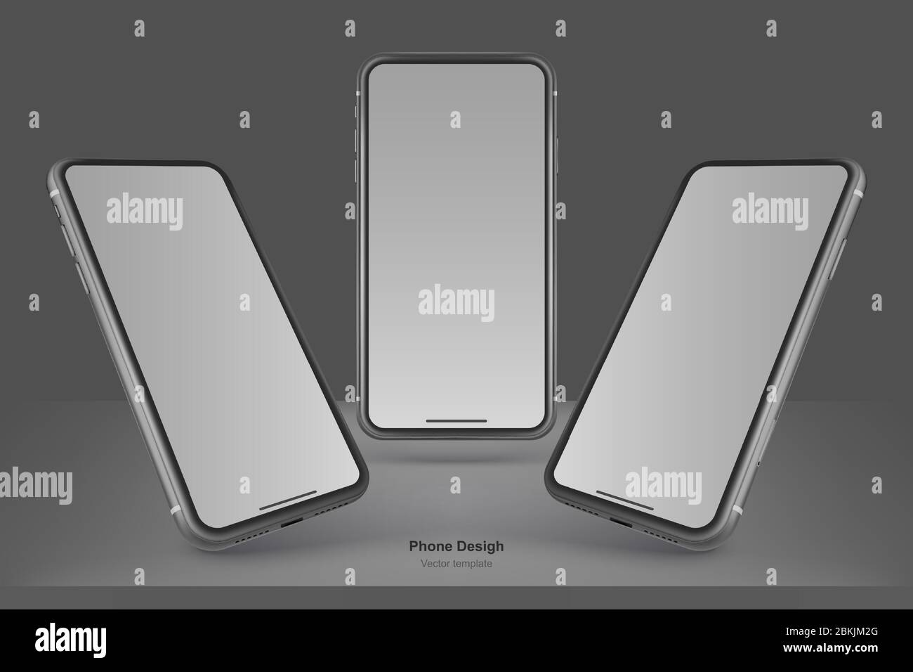 Ensemble de téléphones vectoriels noirs isolés sur fond noir. Modèle réaliste. Maquette avec écran vide pour les présentations professionnelles Illustration de Vecteur
