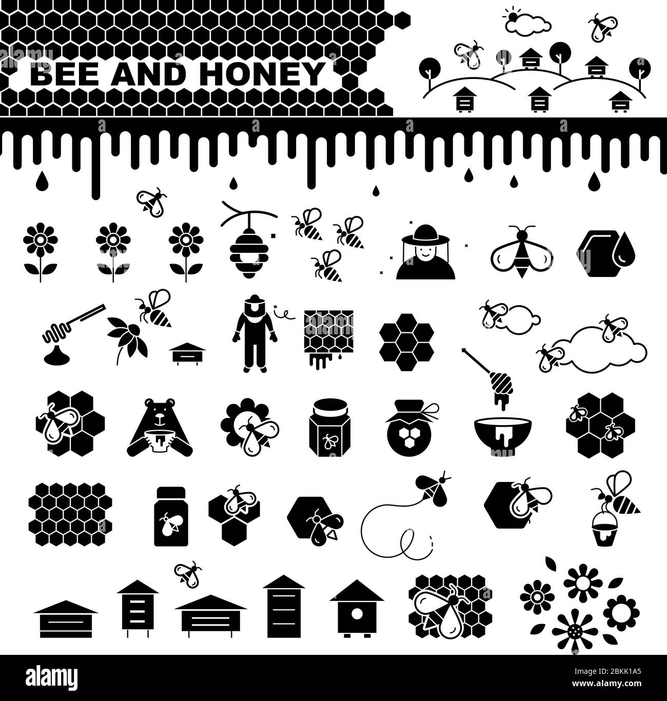 Miel et apiculture vector icons set Illustration de Vecteur