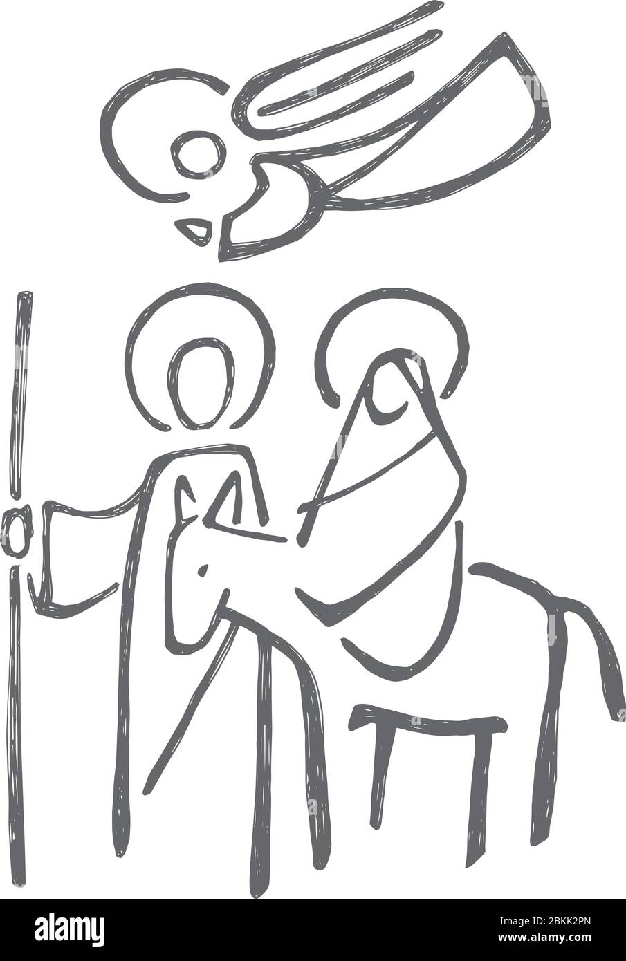 Illustration vectorielle numérique ou dessin de la Vierge Marie Saint Joseph et ange à la scène de Nativité Illustration de Vecteur