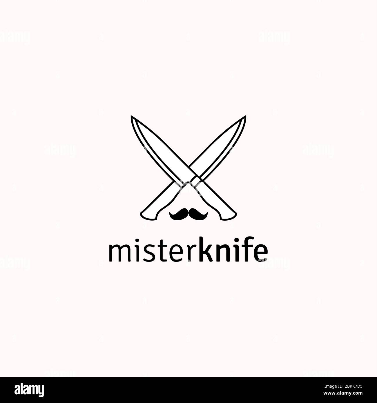 Logo mister Knife, vintage Retro line art cuisine couteau avec logo moustache Illustration de Vecteur