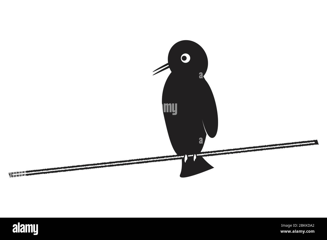 Pictogramme d'un oiseau de bande dessinée assis sur l'illustration de branche de fil de bâton isolé sur un fond blanc. Vecteur EPS Illustration de Vecteur