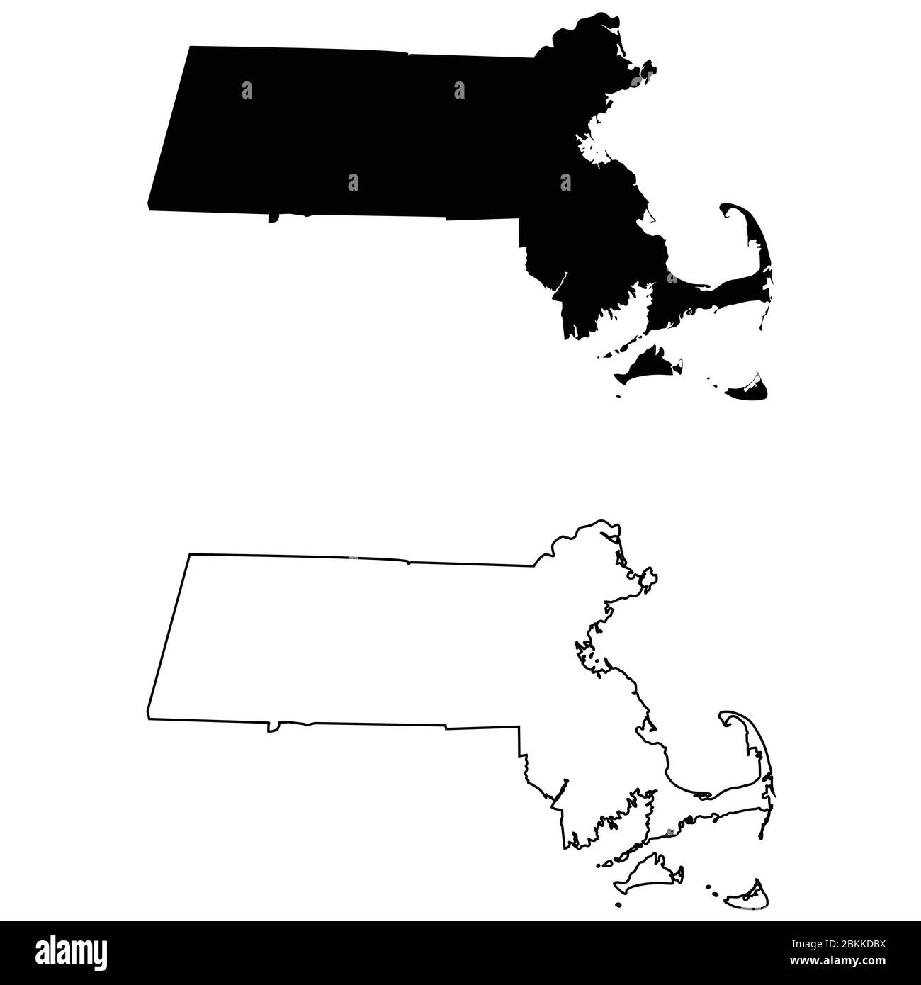 Cartes d'état ma du Massachusetts. Silhouette et contour noirs isolés sur un fond blanc. Vecteur EPS Illustration de Vecteur