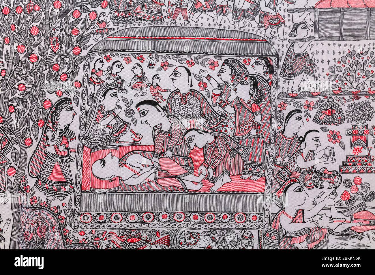 Cercle de vie par VölJha, peinture moderne de Mithila, Musée de Bihar, Patna, Bihar, Inde Banque D'Images