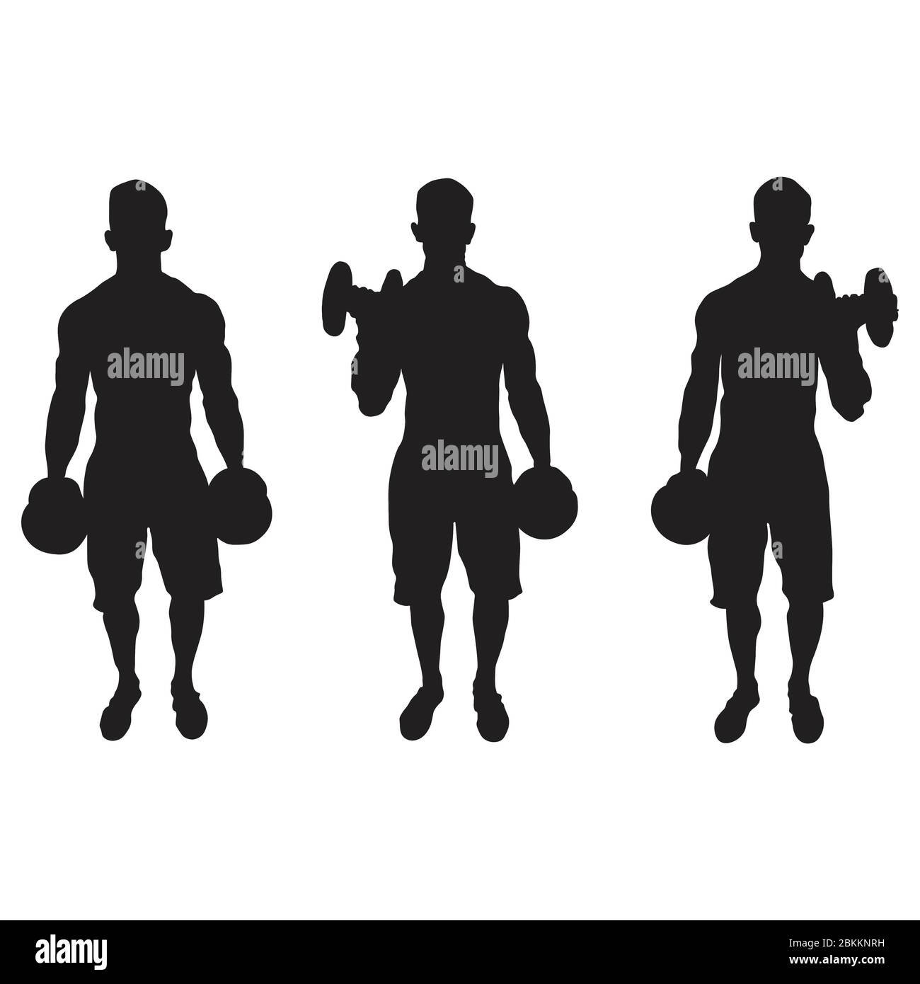 Un ensemble de silhouette représentant l'homme faisant des boucles de biceps alternées exercice bras isolé sur un fond blanc. Vecteur EPS Illustration de Vecteur
