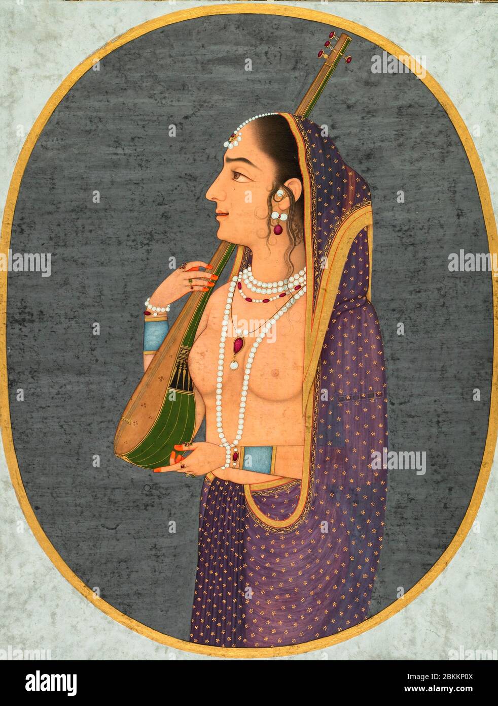 Court dame chantant et jouant la vina par Muhammad Rizavi Hindi, vers 1760 Banque D'Images