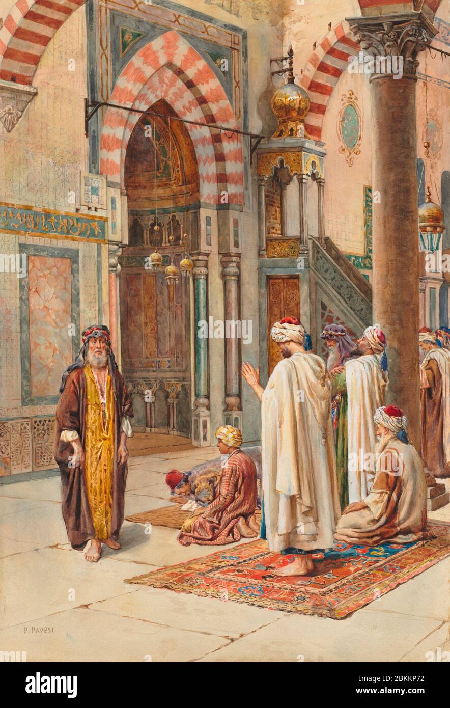 Musulmans à la prière par P. Pavesi, fin du XIXe siècle au début du XXe siècle Banque D'Images