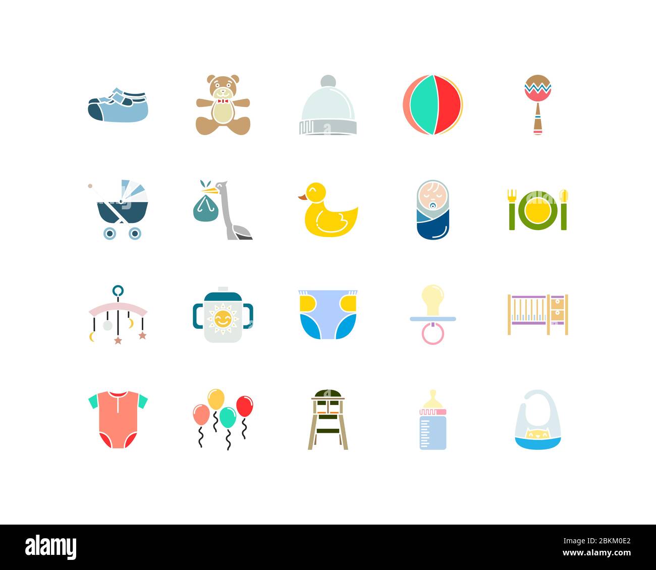 Collections de conception d'icônes pour bébé. Avec style couleur plat Illustration de Vecteur