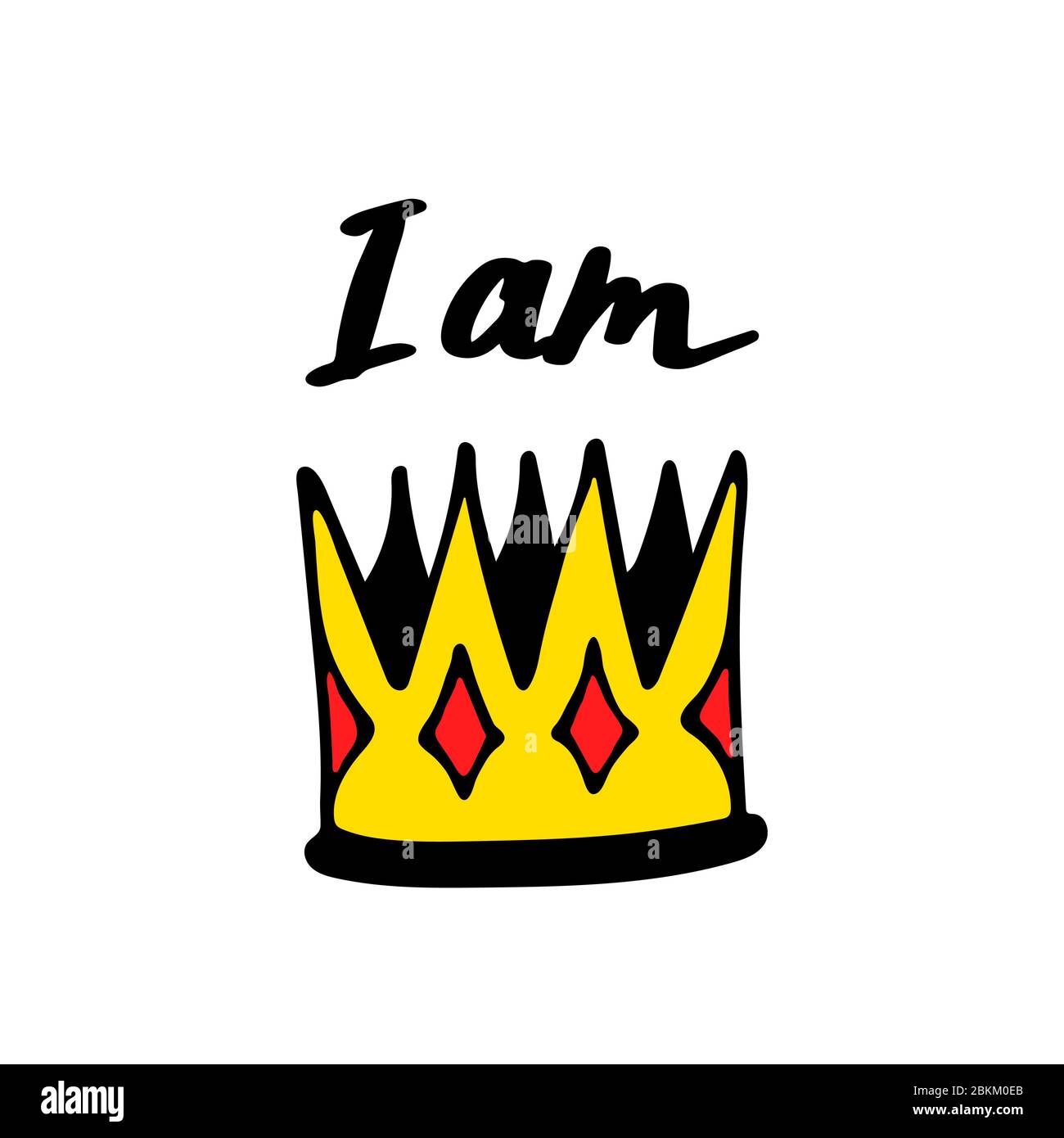 Je suis grand lettrage avec couronne dans le style de doodle simple. Imprimé giraly pour les imprimés de t-shirt, les étuis pour téléphones, les mugs ou les affiches. Inscription tendance, texte manuscrit. Illustration vectorielle Illustration de Vecteur
