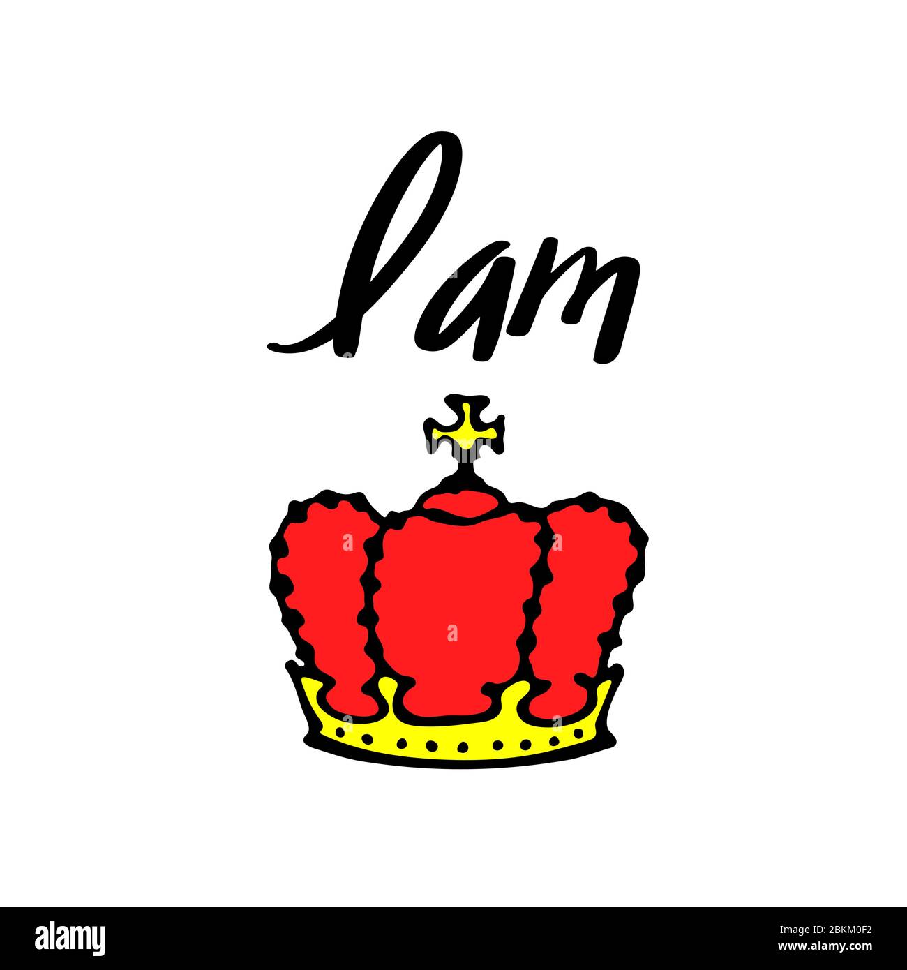 Je suis grand lettrage avec couronne dans le style de doodle simple. Imprimé giraly pour les imprimés de t-shirt, les étuis pour téléphones, les mugs ou les affiches. Inscription tendance, texte manuscrit. Illustration vectorielle Illustration de Vecteur