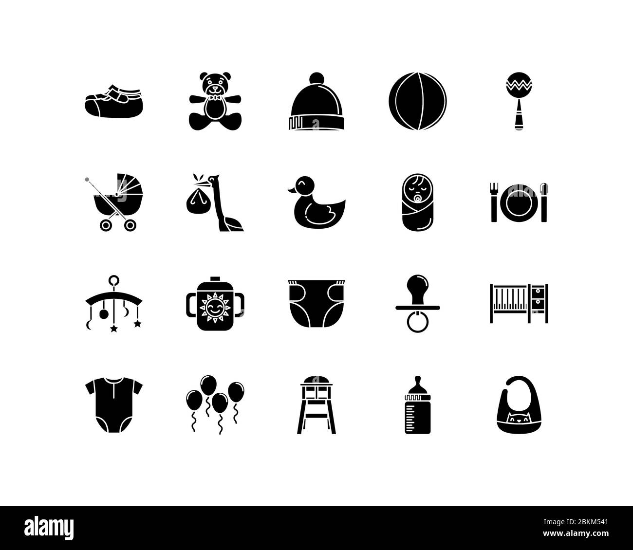 Collections d'icônes pour bébé avec style solide. Pixel parfait Illustration de Vecteur