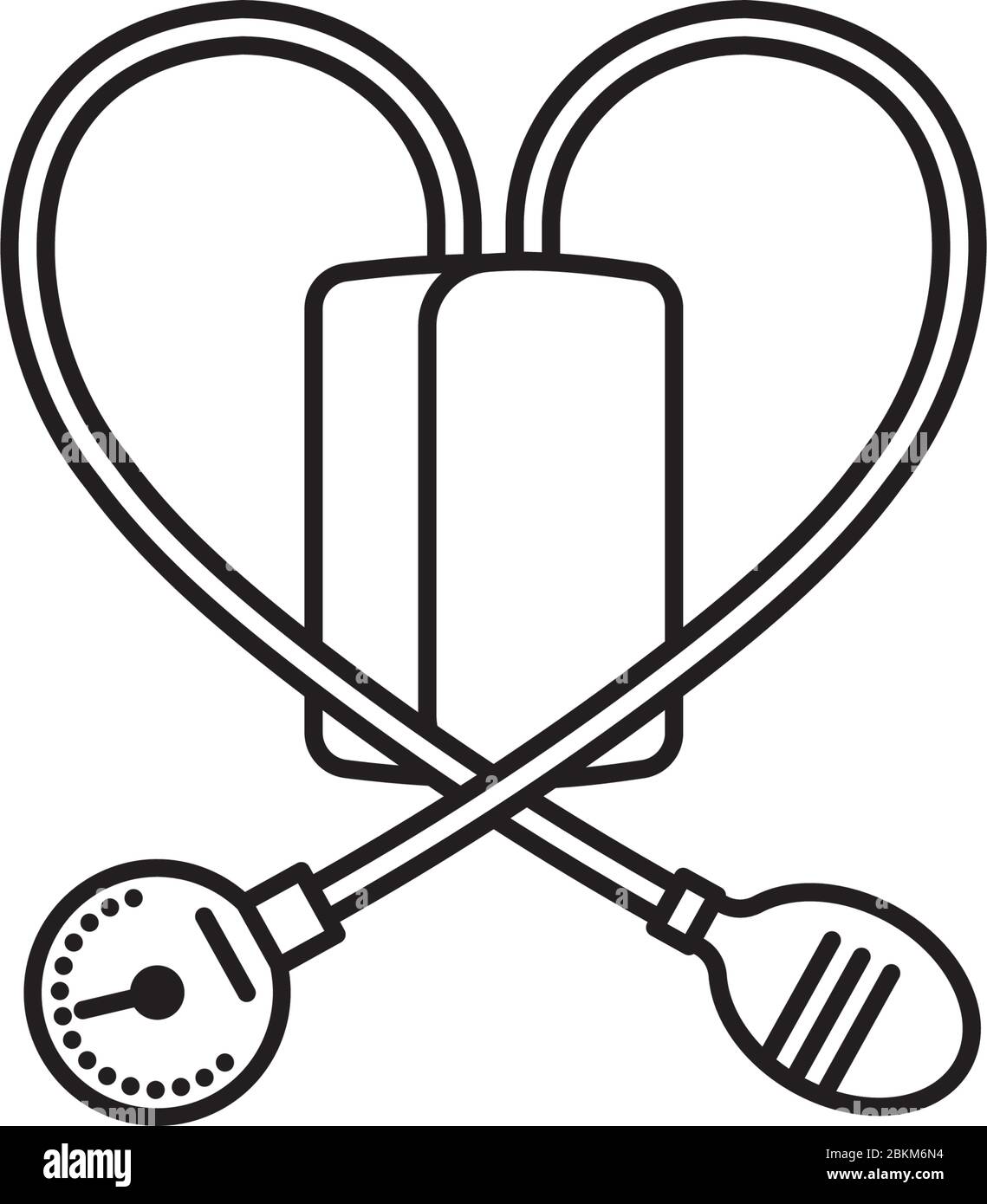 Appareil de mesure de la pression artérielle avec icône de ligne vectorielle de tubes en forme de cœur Illustration de Vecteur
