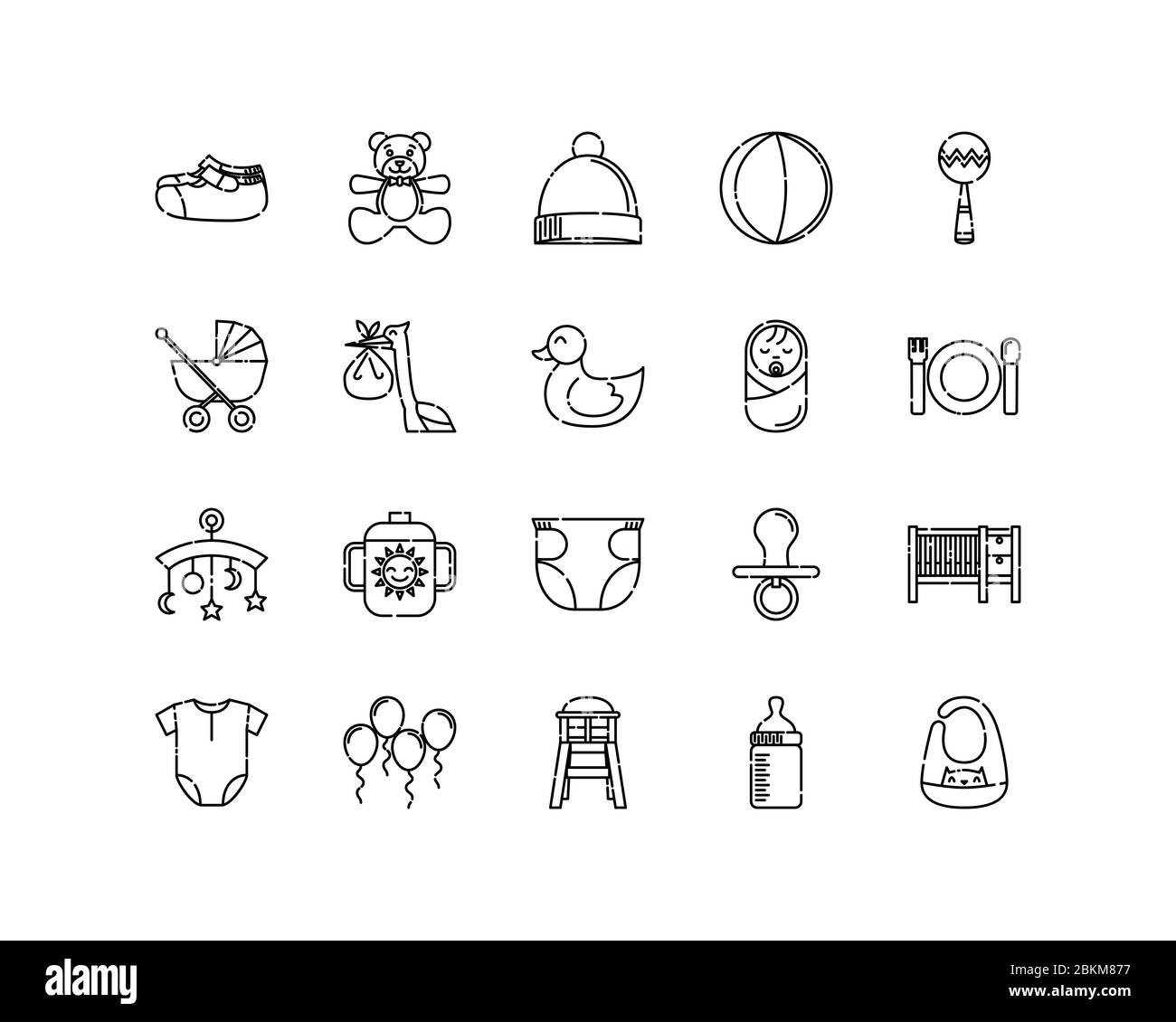Collections d'icônes pour bébé avec style Contour. Pixel parfait Illustration de Vecteur