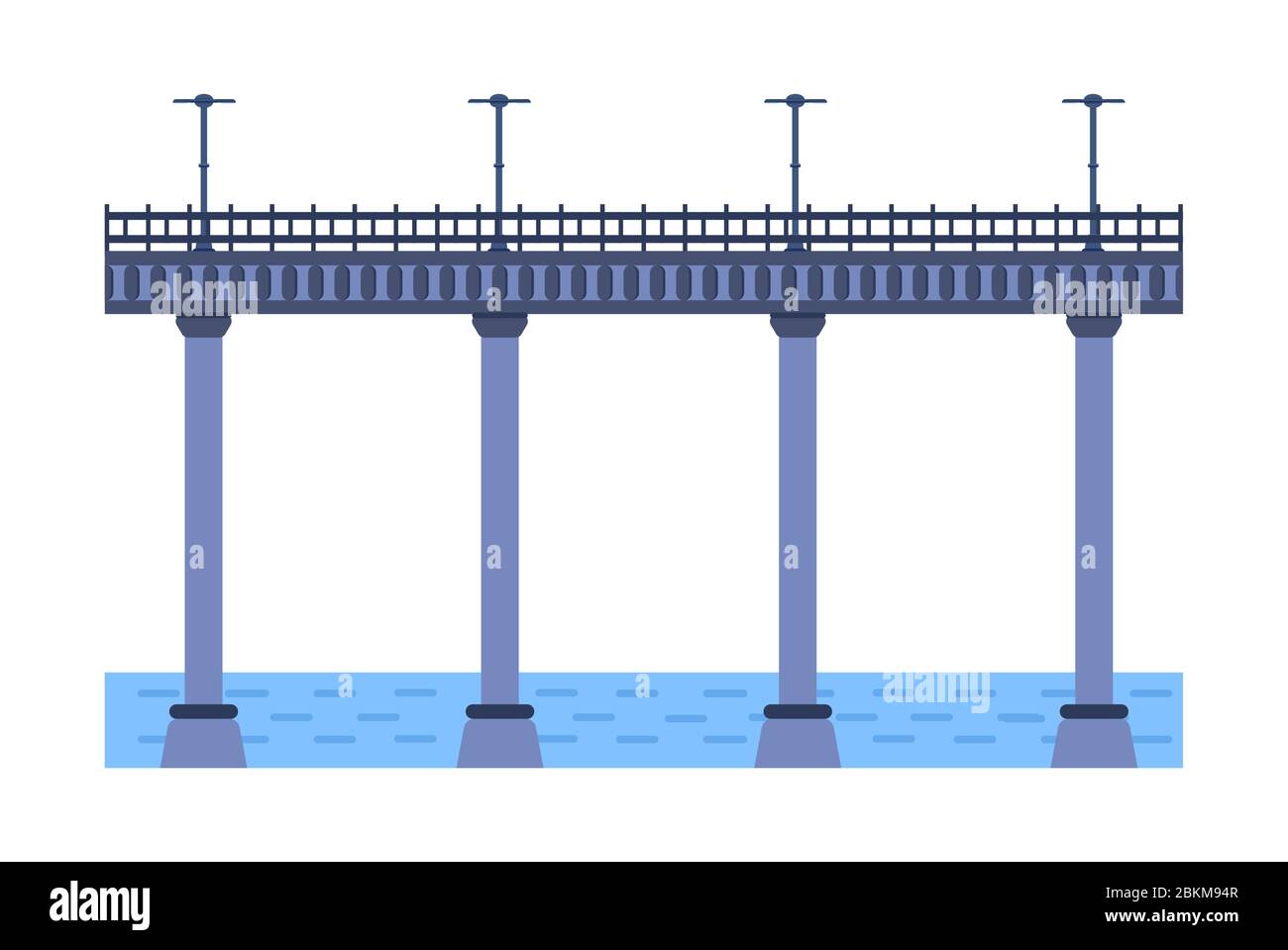 Illustration du vecteur de pont. Élément d'architecture de ville avec câbles, autoroute et pont-construction à travers la rivière avec chaussée isolée et Illustration de Vecteur