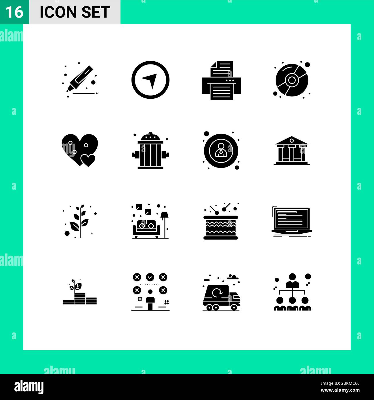 16 symboles de glyphe solide universel symboles de petits éléments de conception vectoriel éditable, comme l'imprimante, l'amour et le marketing Illustration de Vecteur