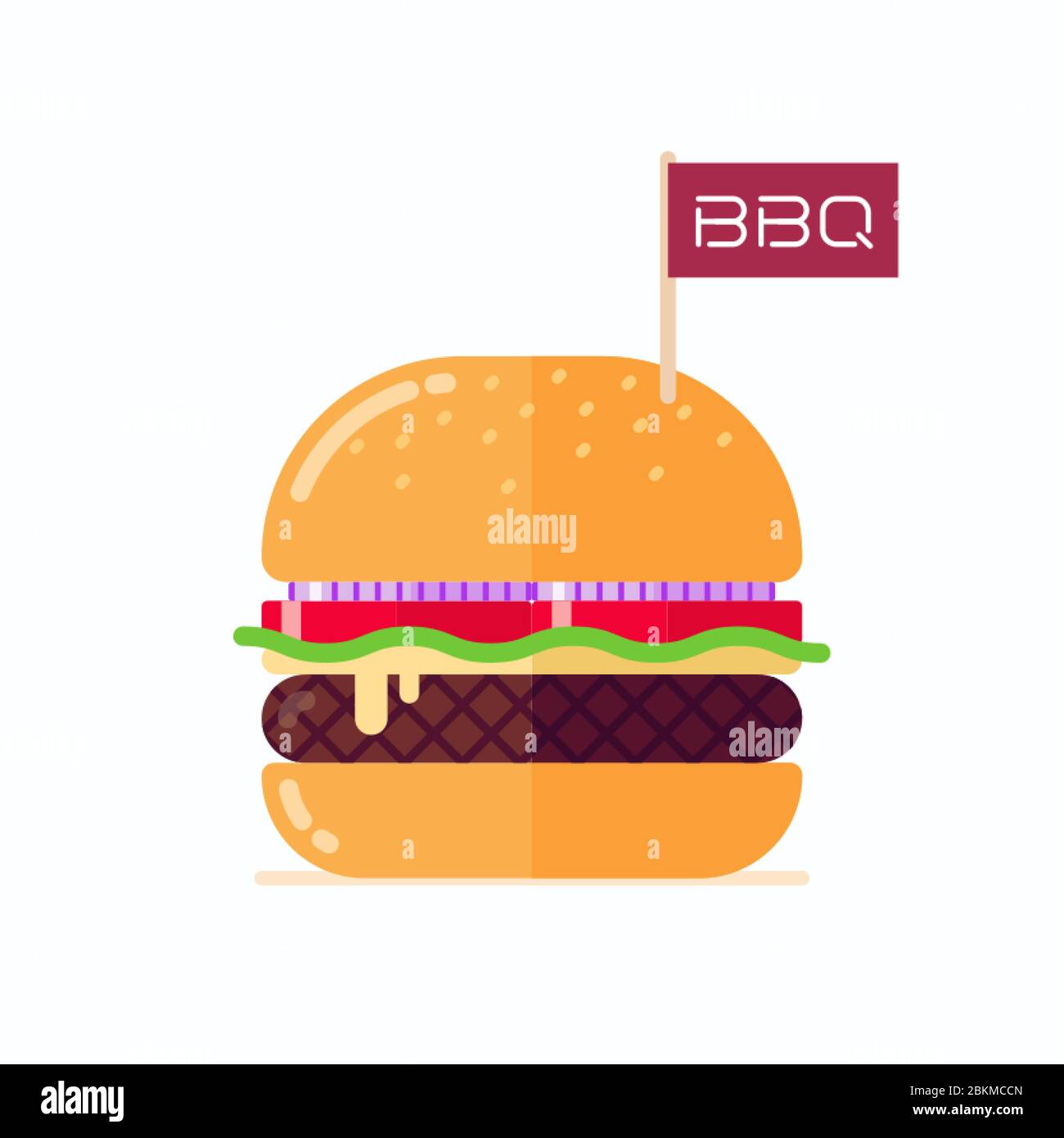 Gros hamburger barbecue ou cheeseburger avec peu de drapeau, illustration de design plat Illustration de Vecteur