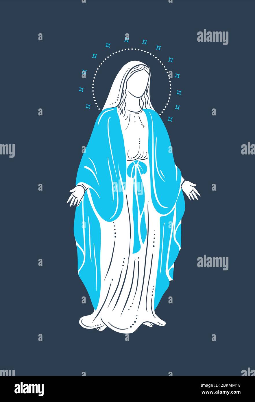 Concept de la Sainte Vierge Marie avec , symbole d'annonce de l'amour et de la tendresse, de la garde et de la bénédiction. Icône, silhouette arrière-plan noir Illustration de Vecteur