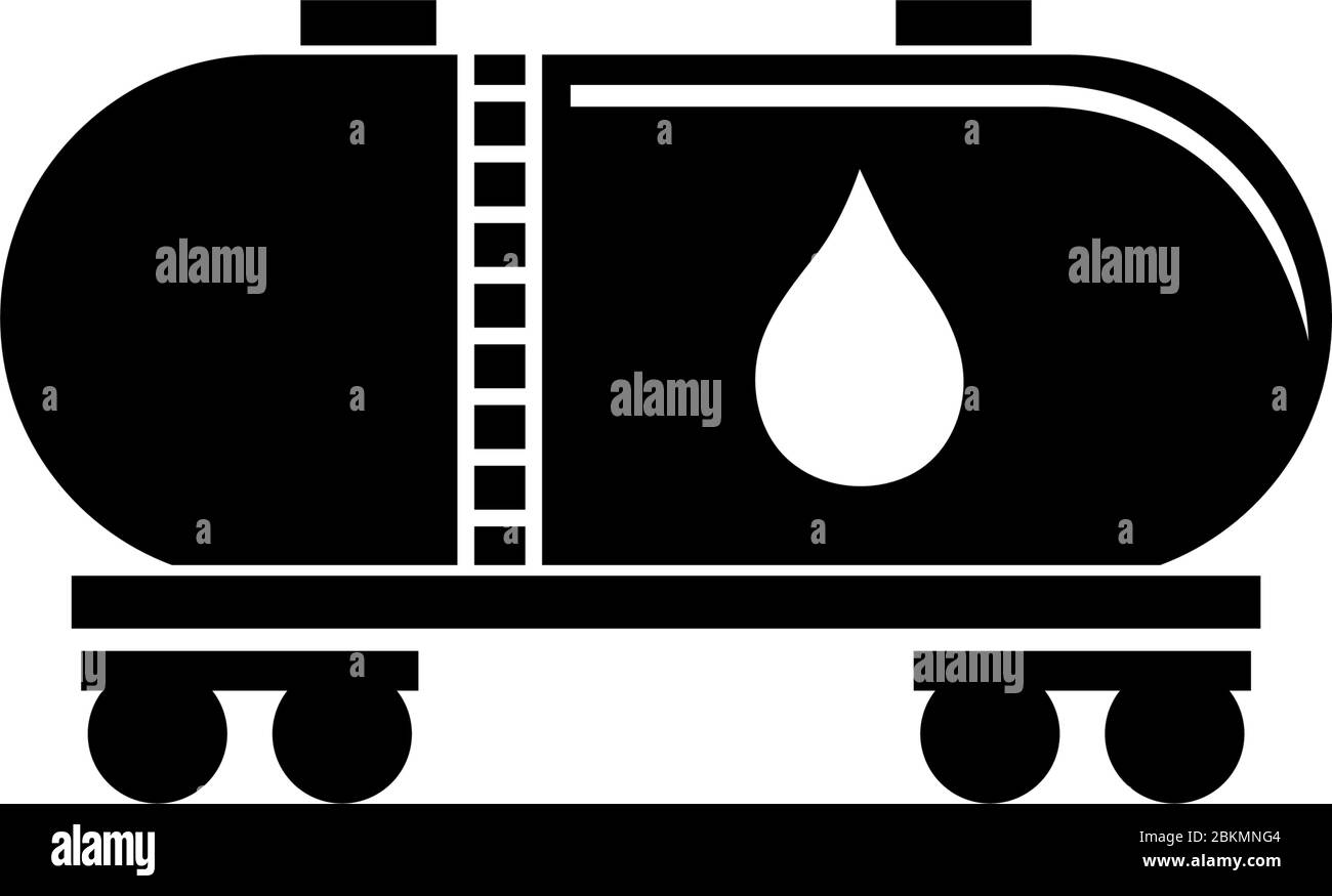 Wagon-citerne ferroviaire, citerne de chemin de fer à huile. Illustration de l'icône vecteur plat. Symbole noir simple sur fond blanc. Réservoir ferroviaire, réservoir de carburant Illustration de Vecteur