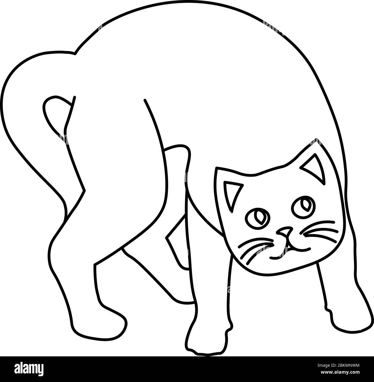 Art de ligne minimal de caricature étrange curieux ou peur chat Illustration de Vecteur