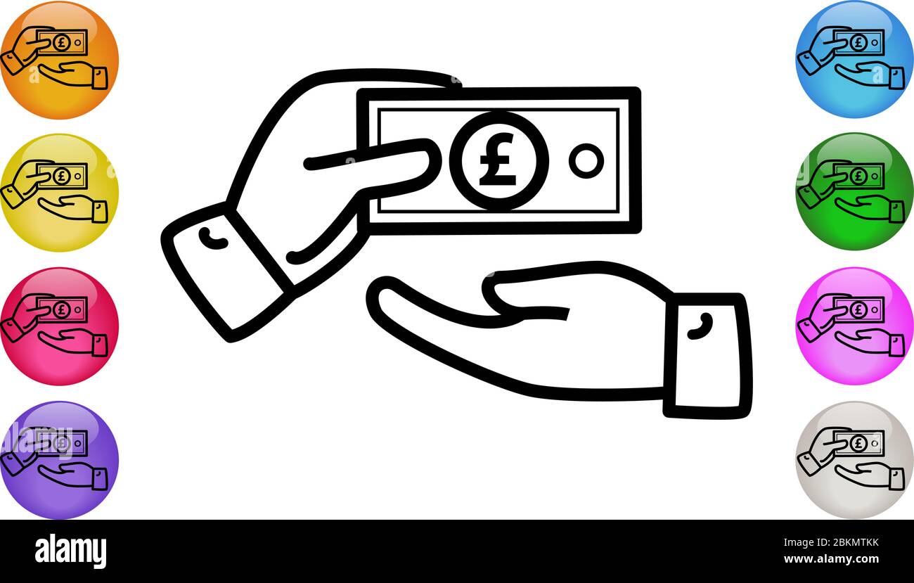 Don de main argent en argent comptant en livre sterling britannique banknote. Échange d'argent, transfert, aide, don, paiement en espèces et concept de charité. Illustration vectorielle Illustration de Vecteur