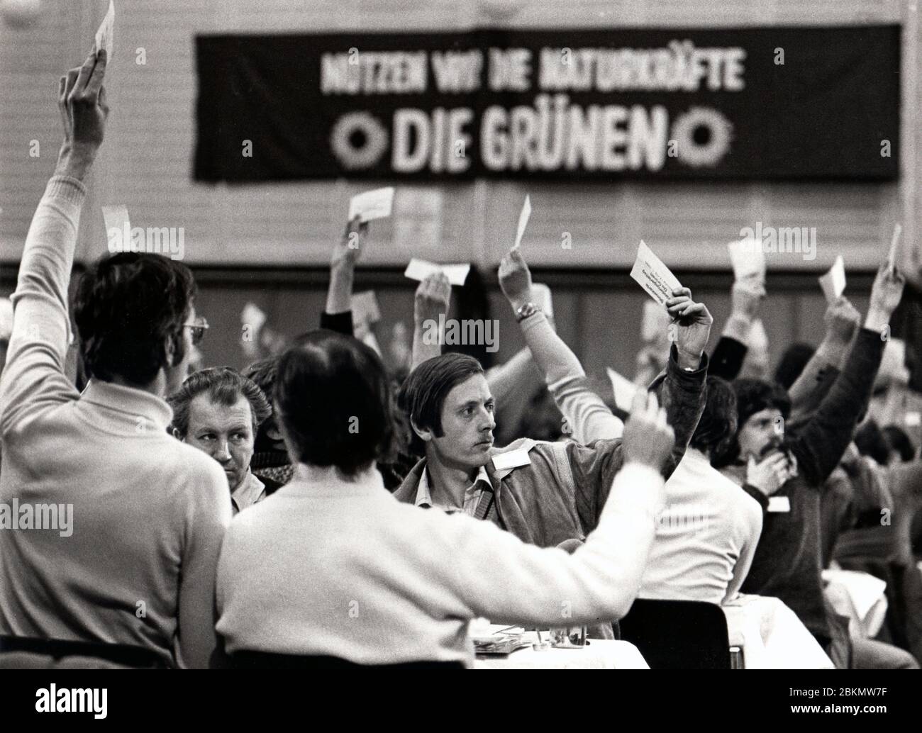Karlsruhe, Allemagne 12.01.1980 - Congrès du parti fondateur du Parti Vert allemand (Die Gruenen) à Karlsruhe Banque D'Images