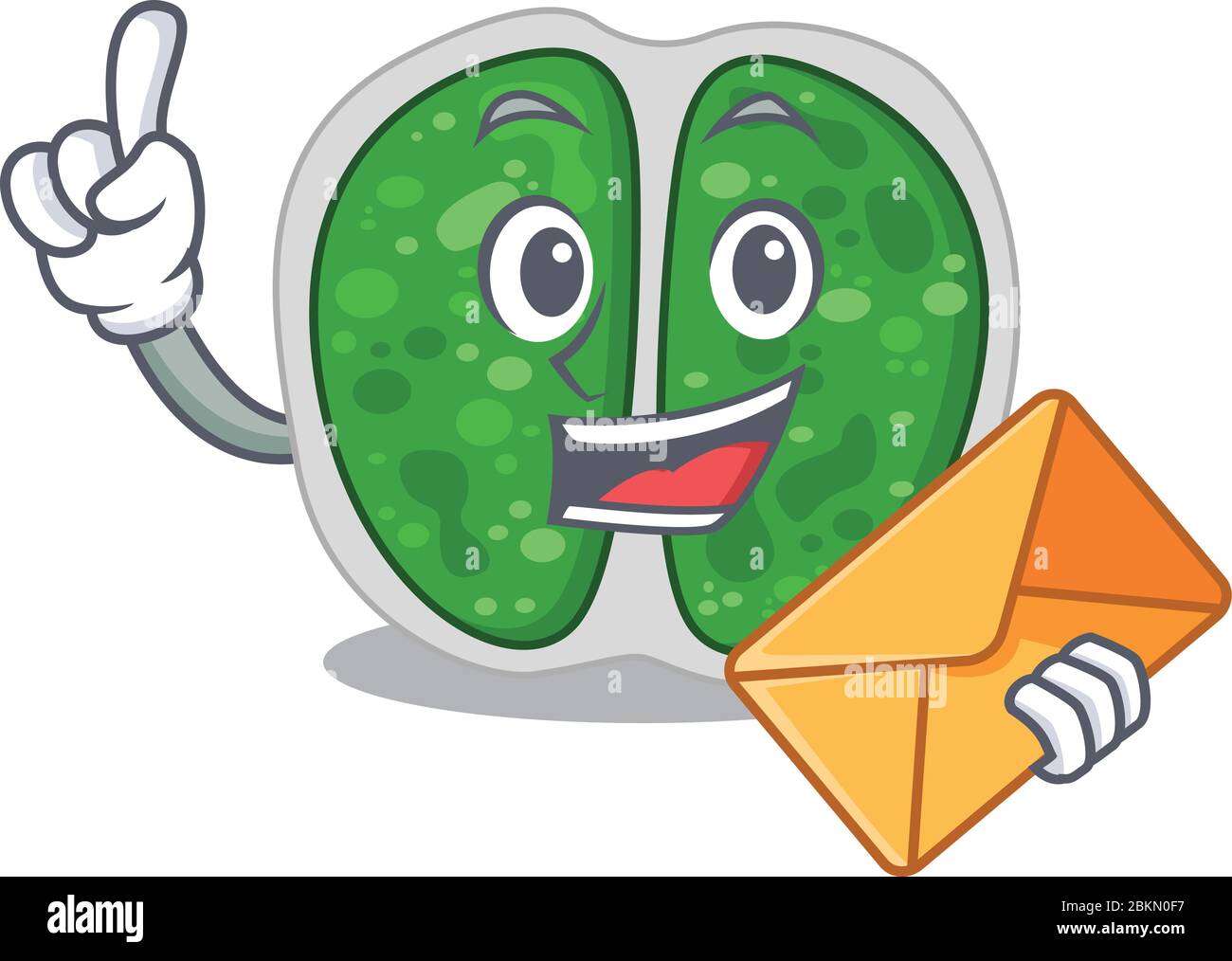 Concept de mascotte de bactéries heureux chromococcales avec enveloppe marron Illustration de Vecteur