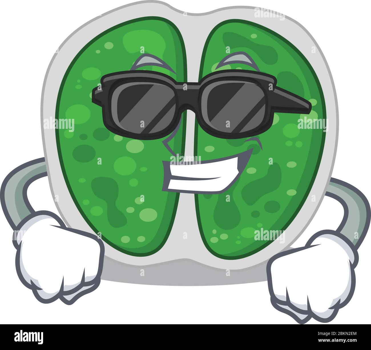 Cool chromococcales bactéries personnage de dessin animé portant des lunettes noires coûteuses Illustration de Vecteur