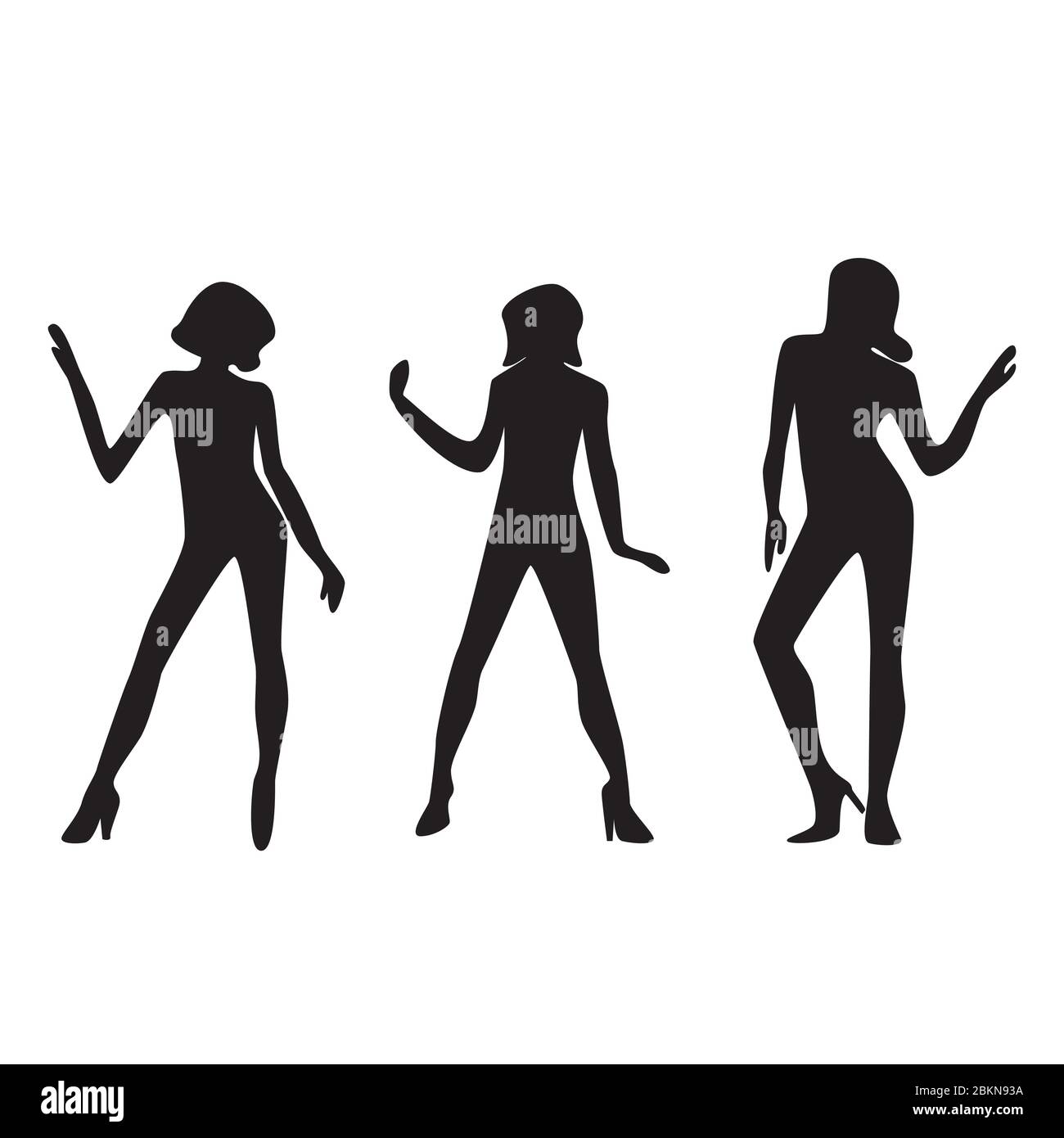 Silhouettes de trois filles dansantes sur fond blanc. Illustration de Vecteur