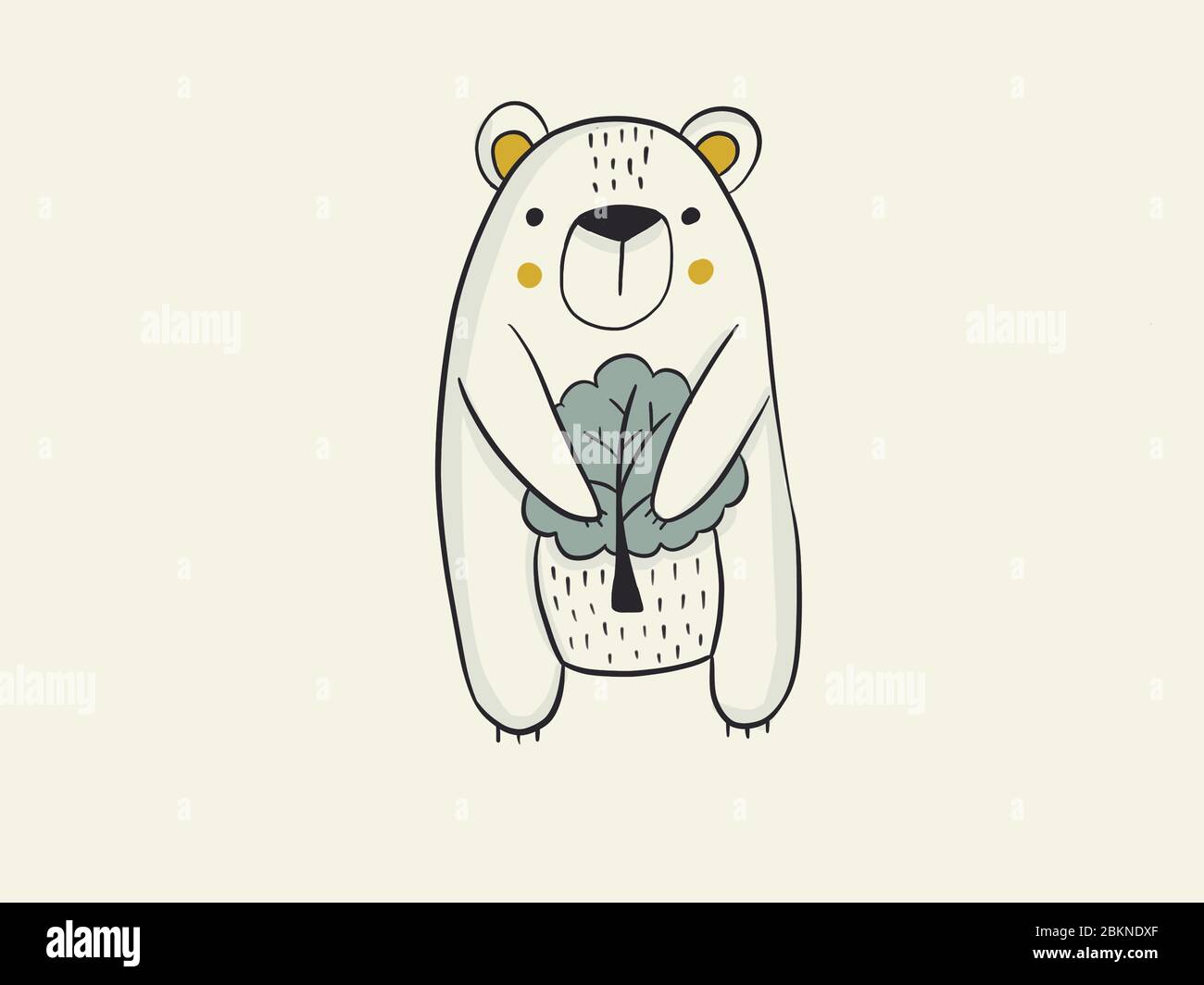 Dessin linéaire pour enfants d'un ours sur fond beige Banque D'Images