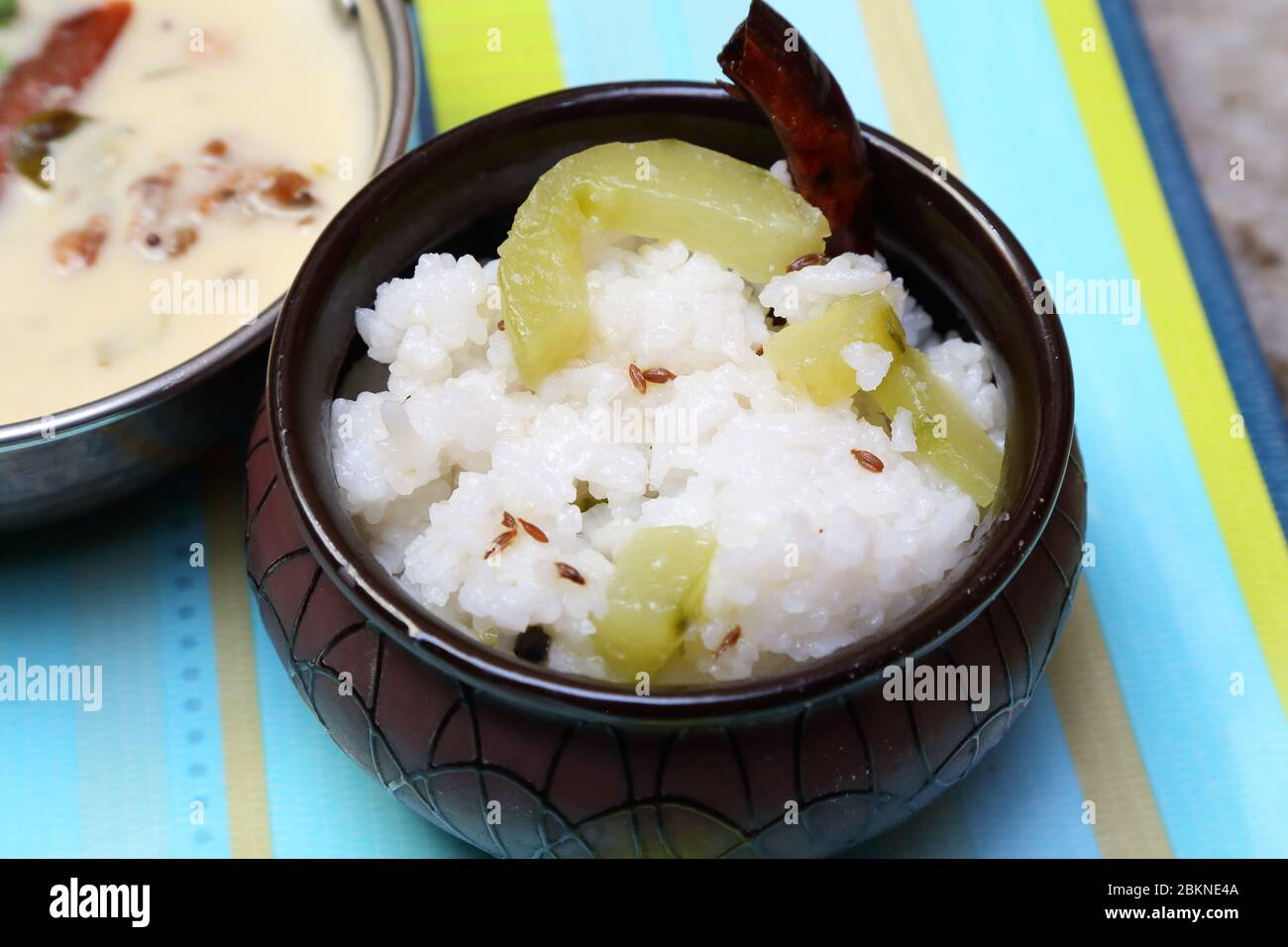 Indian, Rajasthani, Gujarati curd Curry et riz Banque D'Images