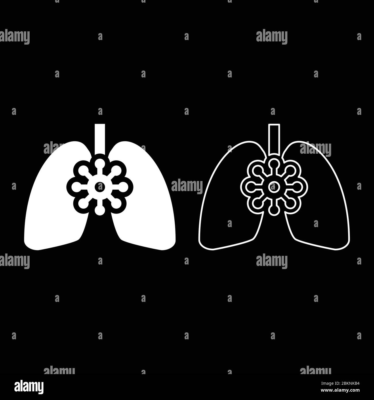 Coronavirus poumons endommagés virus corona atack Eating lung concept Covid 19 infection tuberculose icône contour ensemble blanc couleur vecteur illustration plat Illustration de Vecteur